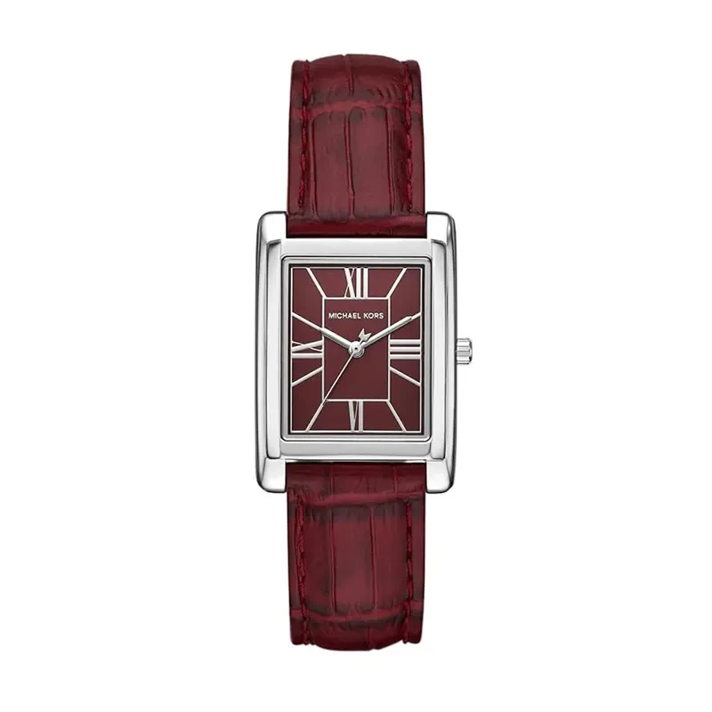 Michael Kors Essex Silver-Tone Oxblood Leather Ladies Watch- MK4966